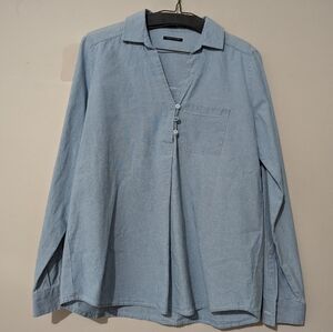 Mavi Pure Indigo Premium 100% Cotton 3-Button Pullover Long Sleeve Top Shirt!